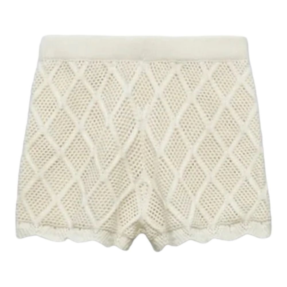 Zara Cream Chenille Crochet Knit Shorts Size S NWT Open Knit Scalloped Hem Beach - Picture 2 of 10